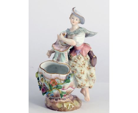 Meissen, Jahreszeiten-Allergorie, Frühling oder Sommer, Porzellan. Rokoko-Dame auf Natursockel mit einem von Blüten besetzten