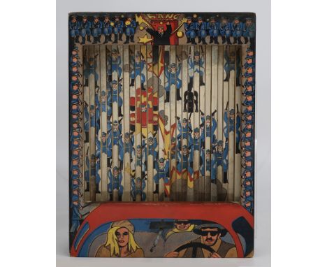 Thomas Bayrle, "Bonnie &amp; Clyde" , Mischtechnik Skulptur (color serigraph)/plastic, Altersspuren, innerer Rahmen zeigt Bru