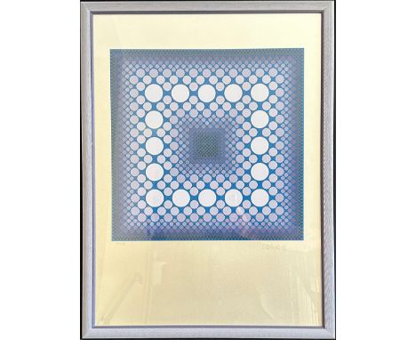 Victor Vasarely (1906-1997), Corona, handsigniert, Farbserigraphie auf Silbergrund, Blattmaß: 74 x 54 cm Expl. 32/50, gerahmt