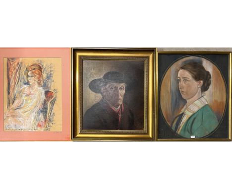 Bissinger, Portrait einer Frau im Oval, signiert und bez. Steinhof 1930, Pastell; Heinrich Told (1861 - 1924), Portrait eines