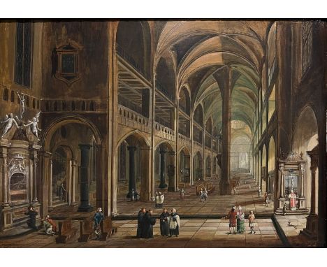 Christian Stöcklein (Genf 1741 -1795 Frankfurt a.M.), Kircheninterieur einer prächtigen Kathedrale mit bürgerlichen und geist