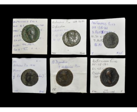 138-161 AD. Group comprising: Antoinus Pius, dupondii, reverses of Libertas and another; ases, reverses of Elpis, Minverva an