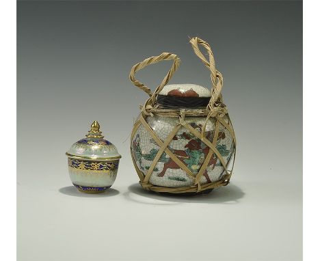 20th century AD. A mixed group of ceramic items comprising:a crackle-glazed ginger jar with domed lid, polychrome images of a