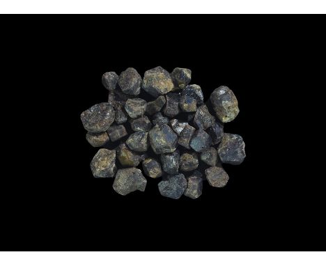 . A group of thirty five garnet crystals, many showing good dodecahedral form, with an old handwritten note reading: 'Garnet,