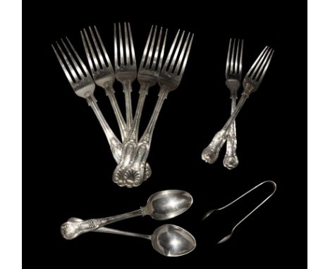 Early 19th century AD. A mixed group of silver and silver-plate items comprising: a silver fork with palmette detail marked w