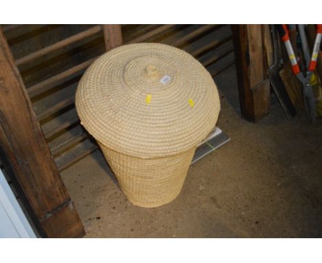 A wicker basket and cover; together with a set of Salter scales