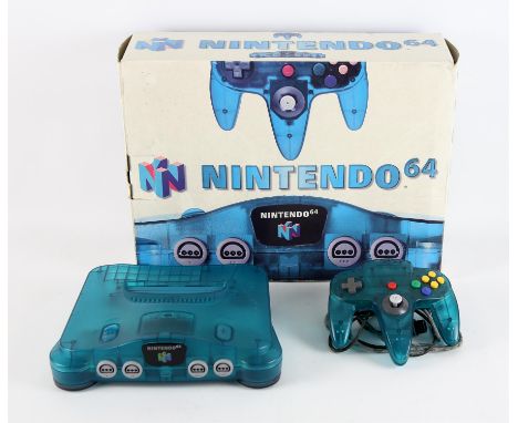 Nintendo 64 (N64) Ice Blue Console (PAL) Item is boxed, with original controller and polystyrene packaging - all contents are