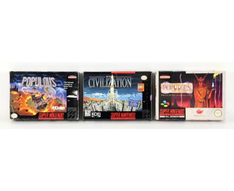 Super Nintendo (SNES) Fantasy Strategy/Sim bundle Includes: Civilization (NTSC), Populous (NTSC) and Populous II (PAL) Items 