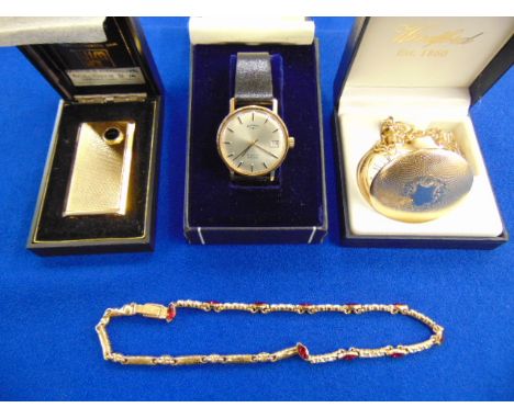 A Rotary watch, costume necklace, boxed pocket watch and boxed lighter