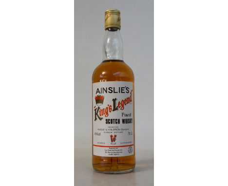 AINSLIE'S KING'S LEGEND 
1 bottle.  Ainslie's King's Legend Blended Scotch Whisky.  75cl.  40% abv.  Bottled by Ainslie & Hei