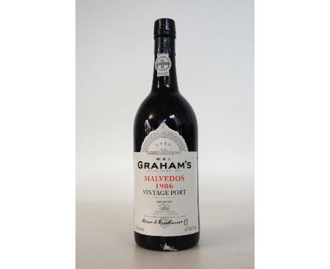 GRAHAM'S MALVEDOS 1986 VINTAGE PORT
A bottle of 1986 Vintage Port from W & J Graham Quinta dos Malvedos in the Alto Douro.  7