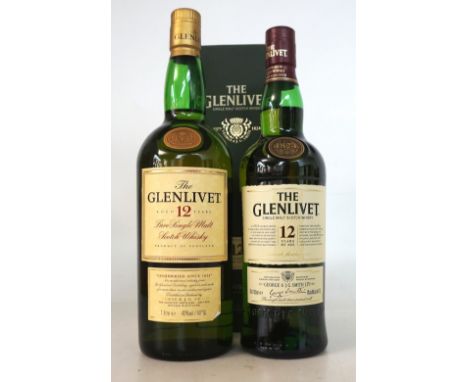 2 GLENLIVET 12 YEAR OLD
2 bottles of Glenlivet 12 year old single malt scotch whisky from different decades.  GLENLIVET 12 YE