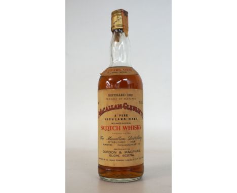 MACALLAN 1952 25YO
Single Malt Scotch Whisky. Macallan-Glenlivet 1952 25yo. Bottled by Gordon & MacPhail  for Pinerolo. Gold 