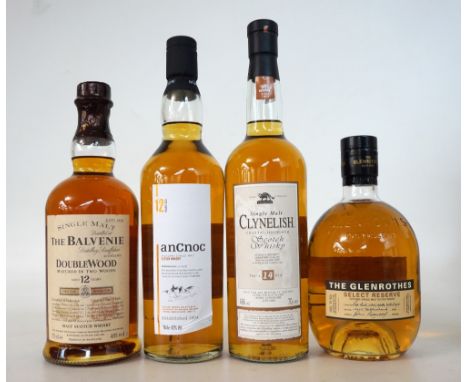 SELECTION OF MALTS
A selection of single malt scotch whiskies.  CLYNELISH 14 YEAR OLD.  70cl.  46% abv.  In original tube.  L