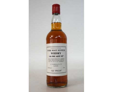 MACALLAN-GLENLIVET "AS WE GET IT"
A seldom seen bottling of the Macallan-Glenlivet.  "As We Get It" 102 proof Single Malt Sco