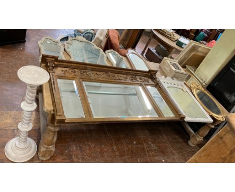 Selection of 6 Mirrors including a gold triple over mantle, 3 part white decorative dressing table Mirror , two plastic gold 