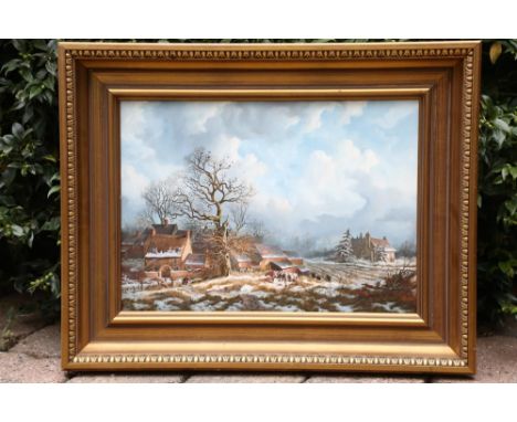 Daniel Van Der Putten (20th century)Feeding the cows at Harlestone, NorthamptonshireSigned31.5cm x 44cmOils on panel   Cond: 