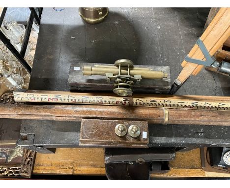 Reynolds 1916 Brass surveyors equipment including compass, weights stand and original box plus measuring stick/rule