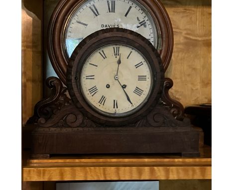 11. Lenzkirch mantel clock with two train movement, strikes on a gong. With 7.5" dial contained in an oak drainhead style cas