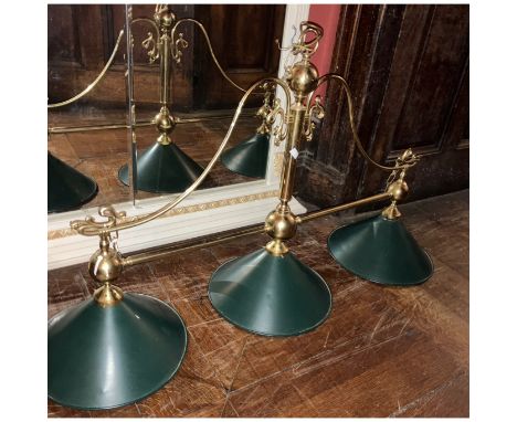 3 shade decorative brass with green shades bar light, Snooker/Billiards/Pool table light.