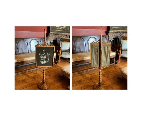 Victorian adjustable&nbsp; Fire Screen Decorated with a hooked branch of three pears satinwood embroidered.&nbsp; Height of s
