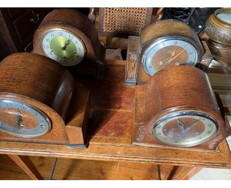 four mantle clocks , 2 Smiths, 1 Enfield and 1 Foreign made, not tested&nbsp; I clock has a crack to the lens, please see all