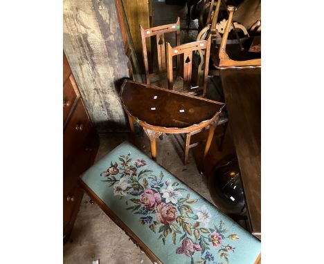 Large piano style stool with tapestry covering on cabriole legs.&nbsp; a pair of art nouveaux style bedroom chairs and a mode