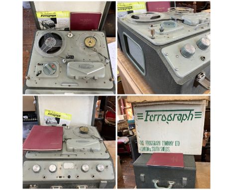 a 1962 Ferrograph tape recorder in original box.&nbsp; complete with an abridged and full instruction manual and a selection 