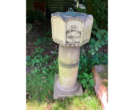 An Archibald Knox for Liberty's of London Vert di gris Glazed 19th century&nbsp; faced column based Sundial approximately 36"