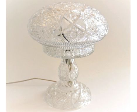 A cut glass table lamp of baluster shape with mushroom shaped shade, possibly Waterford, 40cm high      