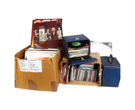 A quantity of vinyl LPs, 7" singles, and various CDs, including various artists and genres such as Graham Parker, Roxy Music,