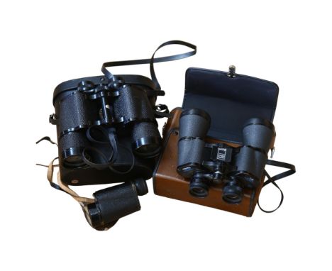 A Ross of London "Stepid", monocular, no. 107860, and a pair of Hans Veiss Optik 10x50 field 5x5 binoculars, with associated 