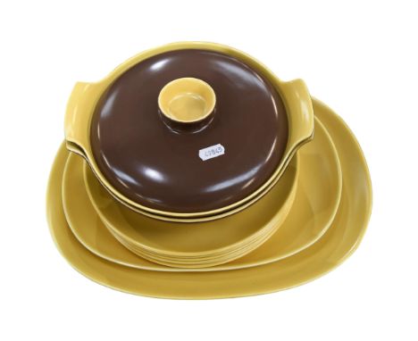 A Poole yellow and brown two-tone part dinner service 