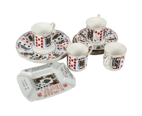 Elizabethan China Bridge Players coffee set, with playing card design, and similar ashtray 