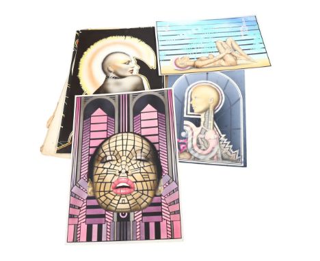 Tommy Weare, 3 x 1950s original book illustrations on artist's board, and another by a different hand, all signed, largest 76