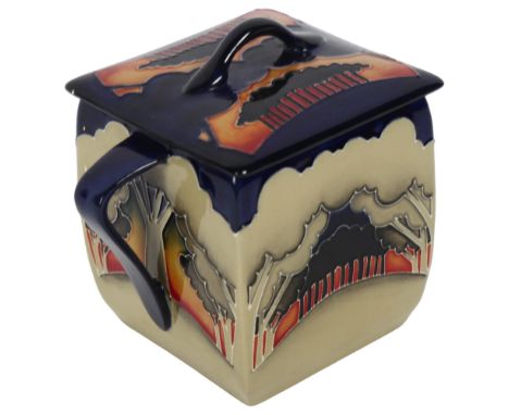 MOORCROFT - a 2-handled caddy and cover with tube-lined design of trees, H12.5cm 