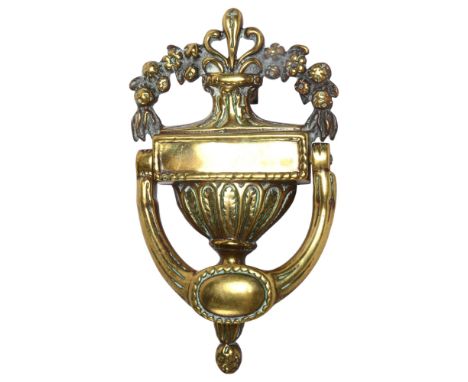 An ornate heavy cast-brass door knocker, ribbon decoration, L20cm 