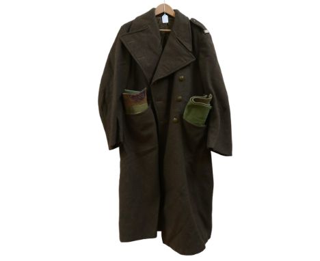 An Army Great coat 1951 pattern, size 8, height 5'9" - 5'10", 2 pairs of canvas and leather spats etc 