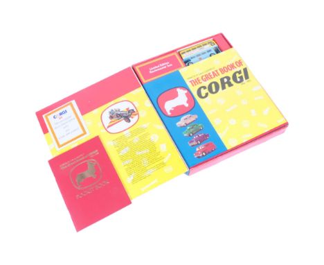 CORGI - The Great Book of Corgi 1956 - 1993 by Marcel R. Van Cleemput, with limited edition Routemaster bus, set 77/4000 in o