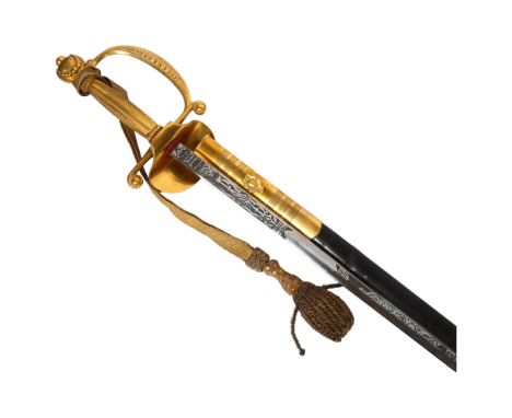 Elizabeth II court sword by Wilkinson Sword Ltd, with gilt-brass hilt and shell guard, and woven silk knot, the blade etched 