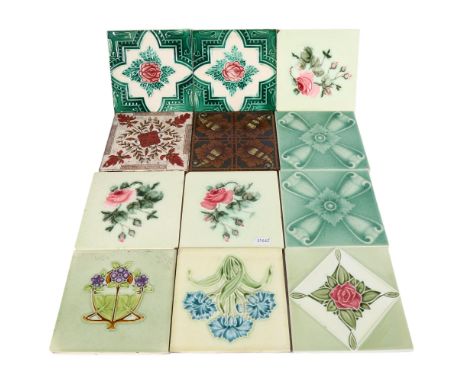 A collection of 12 tiles, including various Continental and other including tiles by PPW Wankaner India, H&R Johnson Ltd, etc