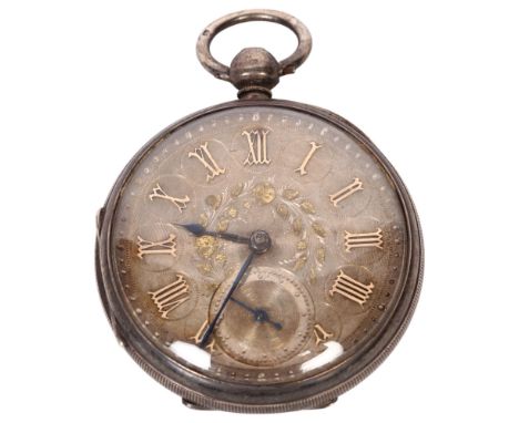 A Victorian engine turned silver-cased key-wind pocket watch, silvered dial, no maker's, serial no. to the movement 22196, ca