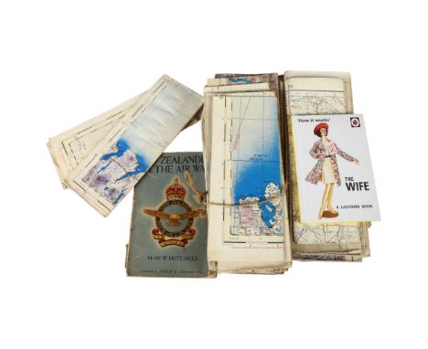 Various ordnance survey maps C1940's, 2 aircraft books, and a modern Ladybird book 