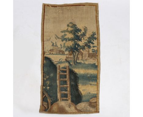 Designed with building either side of a tree, a ladder on a hummock to the foreground, height 136cm, width 67.5cm.