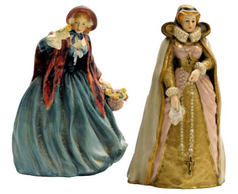 A Royal Worcester porcelain figure of Mary Queen of Scotts, after Kamet, no. 2634, printed marks, together with a Royal Doult