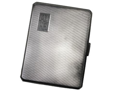 An Elizabeth II silver cigarette case, with engine turned decoration, reserve monogram engraved, internally presentation engr