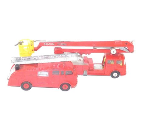 A diecast Simon Snorkel fire engine, number 1127, and a diecast fire engine with windows and extending ladder, number 955, bo