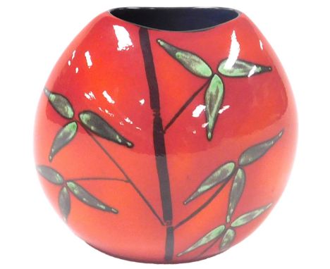 A Poole pottery Bamboo pattern purse vase, raised and painted marks, 20cm high. 