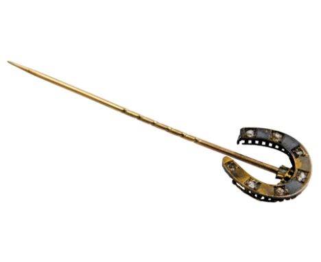 A Victorian paste set horseshoe tie pin, in bicolour metal, cased, 2.3g. 