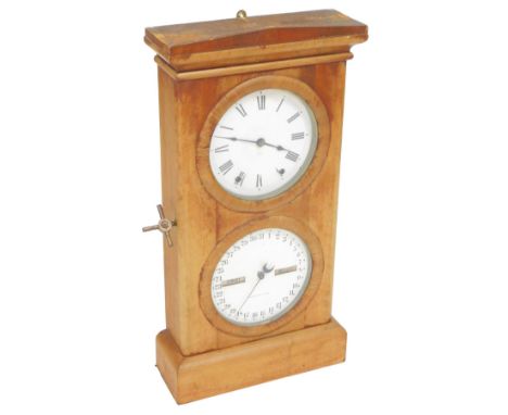 A 19thC Seth Thomas mahogany cased calendar clock, with a circular dial bearing Roman numerals, secondary calendar dial, with